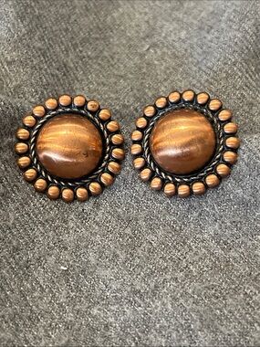 Copper Western Concho Clip Earrings